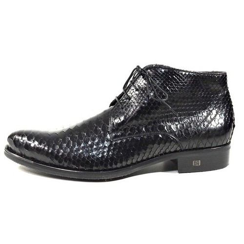 BALDININI 🇮🇹 MEN'S BLACK REAL PYTHON LEATHER COMFORT WINTER BOOTIE - Picture 6 of 8