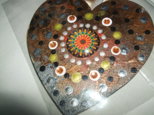 HERZ ANHÄNGER HOLZ HÄNGEND HANDBEMALT 10X10 CM MURRINA GLAS MANDALA - Bild 1 von 6