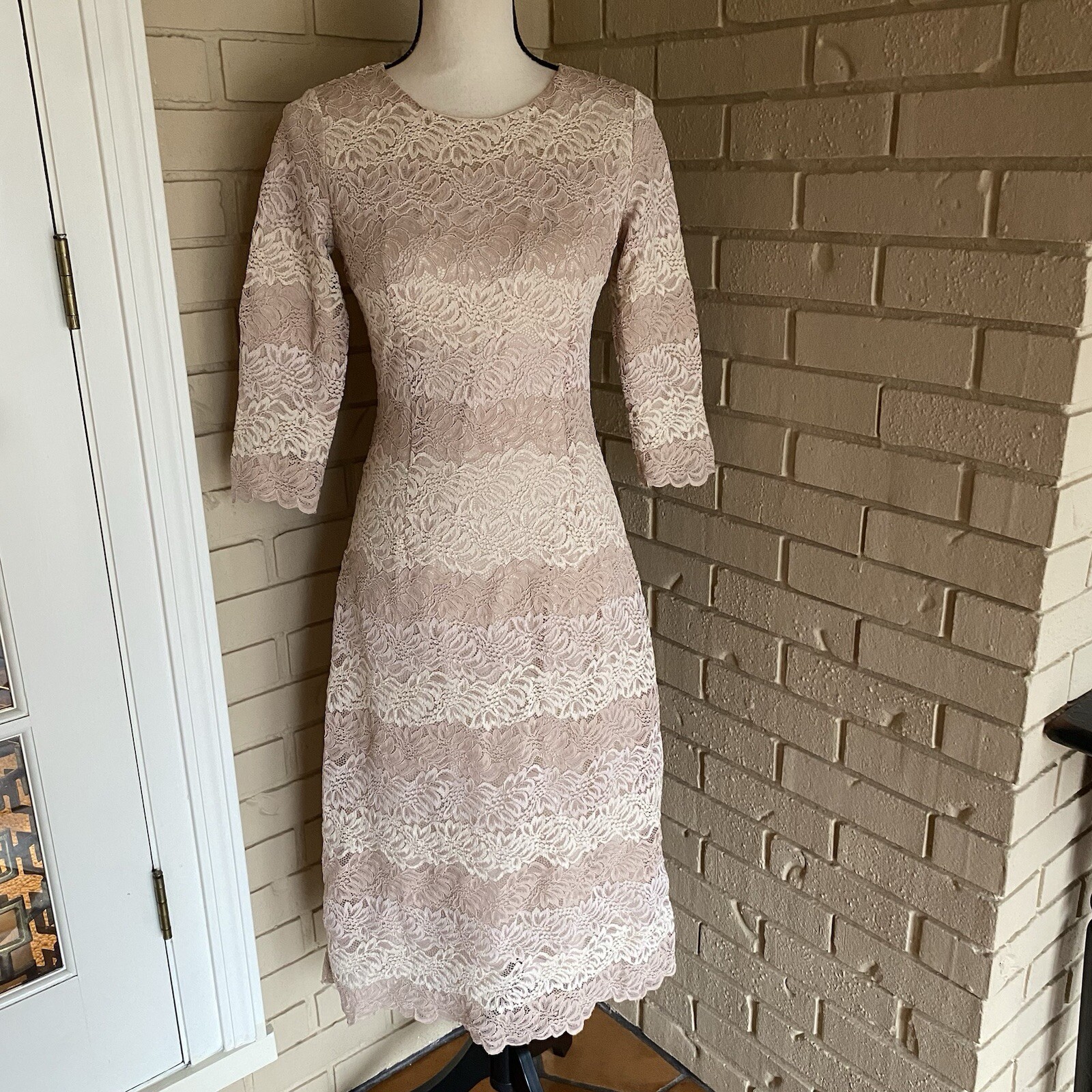 Dainty Jewells Womens Modest Beige Lace Cocktail Dress Small Size Coquette Lined