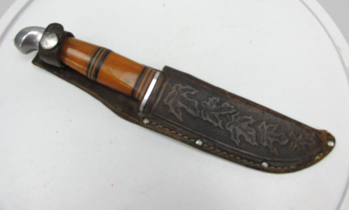 Vintage Western Auto USA 8533 Yellow Orange Fixed Blade Knife W/ Leather Sheath - Picture 12 of 12