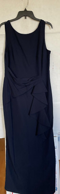 Marina Crepe Sleeveless Bow Embellished RUCHED Gown DRESS 10 NAVY NEW