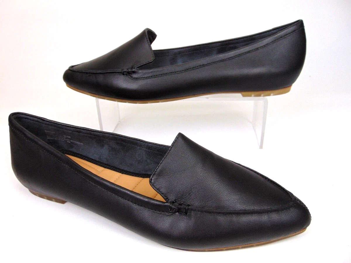 ME TOO Audra Black Leather Loafers Shoes Pointed Toe Flats Womens Size 9.5 M NEW