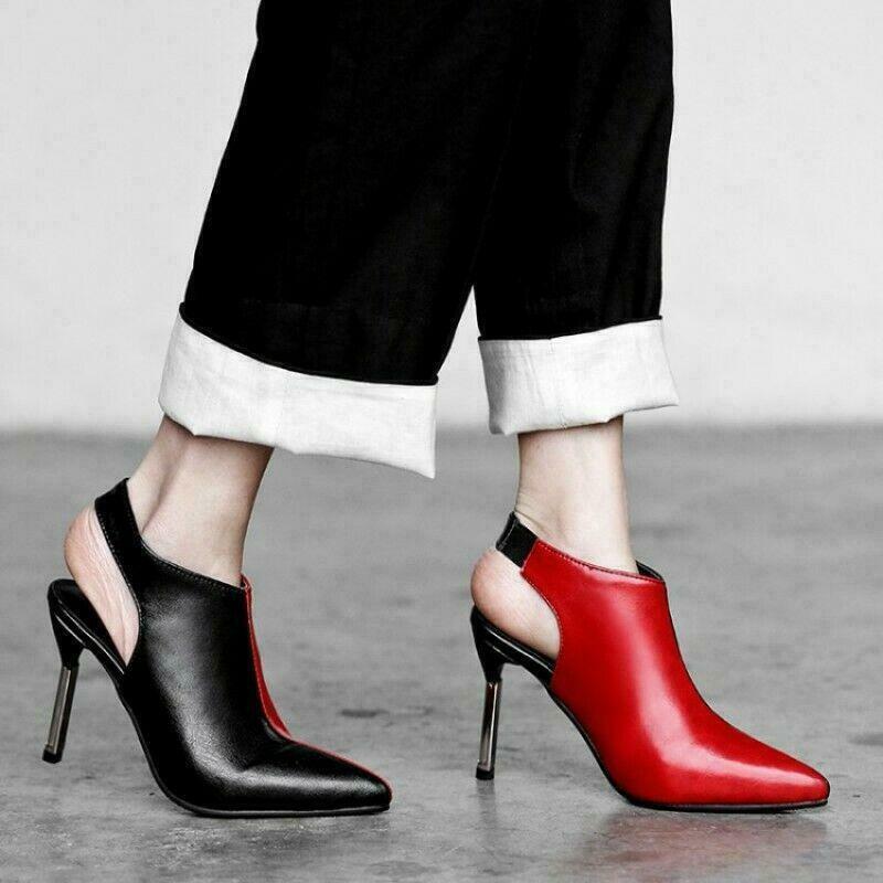 Women's Ankle Boots Party Faux Leather Dress Stiletto High Heel Shoes Slingbacks