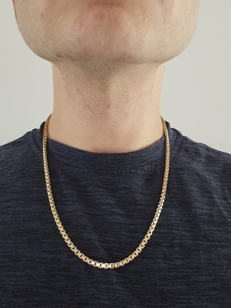 Estate 14K Yellow Gold Box Chain Necklace 21In Long 3.3mm wide