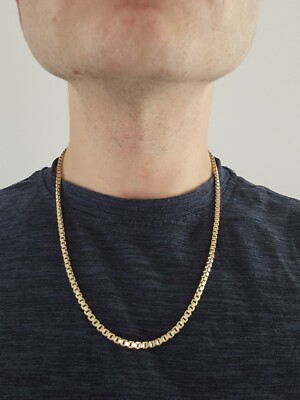 Estate 14K Yellow Gold Box Chain Necklace 21In Long 3.3mm wide 20.3 ...