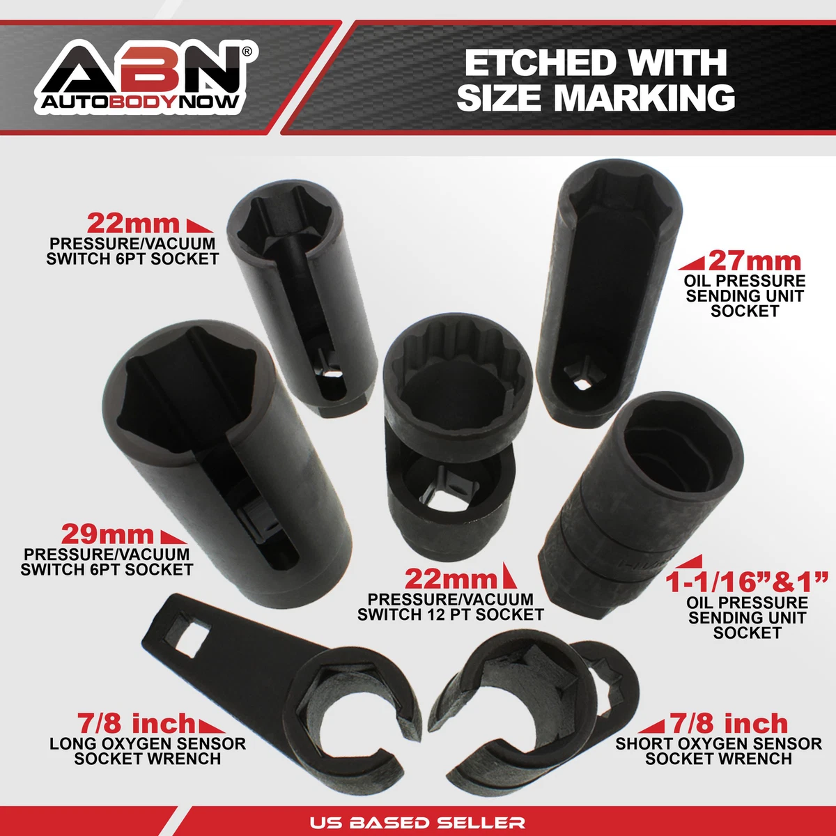 ABN Oxygen O2 Sensor Socket 7 Piece Tool Kit 22mm 7 8 Inches