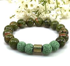 Unakite Bracelet, Unakite gemstone, Lava beads bracelet healing gemstone