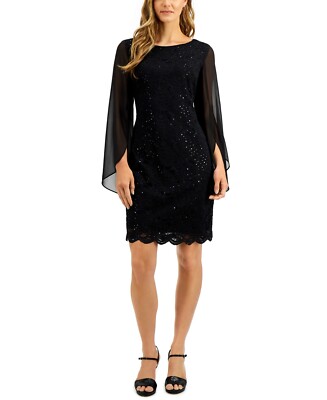 New $89 Connected Apparel  Women's Knee Length Long Sleeve Sheath Dress A2647