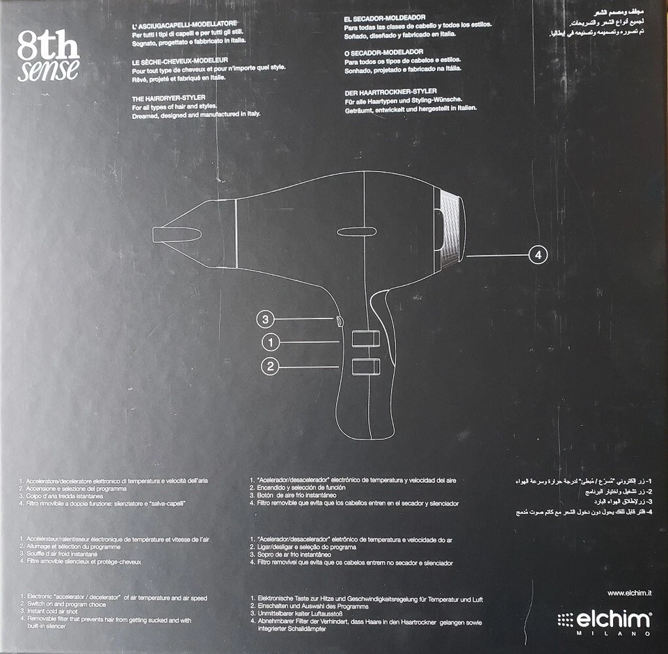 Nuevo secador de pelo Elchim 8th Sense ICY SILVER 2000 vatios Foto 2 de 4