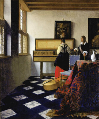 A LADY AT THE VIRGINAL WITH A GENTLEMAN MUSIC LESSON 1662 BY VERMEER REPRO