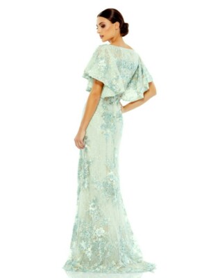 【Mac Duggal】Green Appliqued Bodice Trumpet Gown 関税送料込 Mac Duggal Embroidered Illusion Appliqued Bodice Trumpet