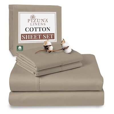 Pizuna Pure 100% Cotton Sheets Queen Size, Luxurious 400 Thread Count Long St...