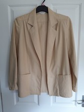 Bnwot Ladies Striped Jacket Alexon Uk 12 Beige Fine Stripe Cotton With Pockets