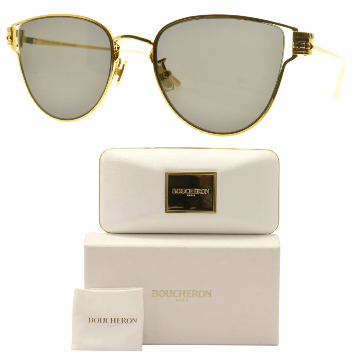Boucheron Paris Gold Gold Grey Cat Eye Aviator Sunglasses Amazon.com: BOUCHERON Sunglasses Womens Cat Eye Beige Gold  main image 3