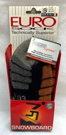 Chaussettes de snowboard unisexes Eurosock's Board noires taille petite NEUVES