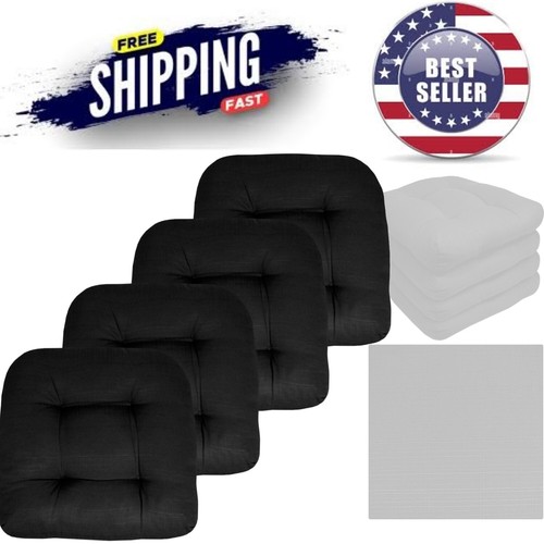 Outdoor Patio Cushions 19x19 Black Pack of 4 Thick Fiber Tufted Comfort