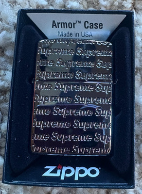 NIB SEALED Zippo Lighter Supreme Silver Logo Armor Case 
