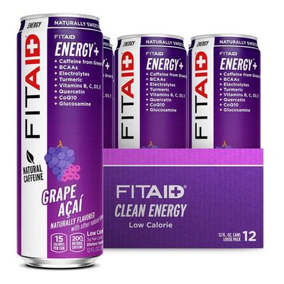 FITAID Energy Drink, 200mg Caffeine, Grape Acai, 12 Pack