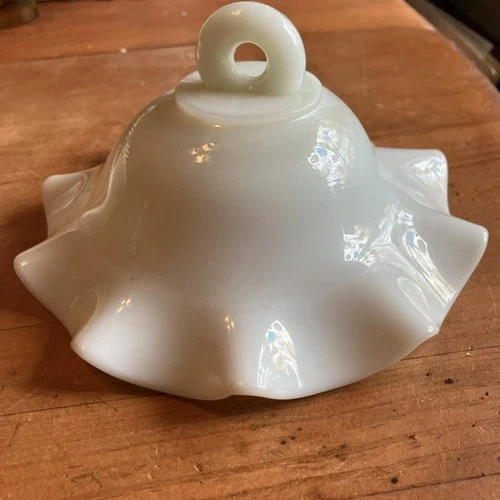 VINTAGE MILK GLASS RUFFLED SMOKE BELL 6” Diameter. 3 1/4” Tall