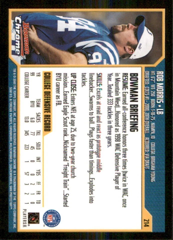 2000 Bowman Chrome #214 Rob Morris RC - Image 2 of 2