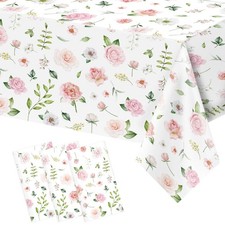 3 Pcs Pink Floral Tablecloth, Pink Wildflower Plastic Disposable Table Covers...