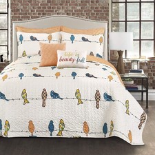 Lush Decor Rowley Birds Quilt Set, 7 Piece Set, Full/ Queen, Multi - Reversib...