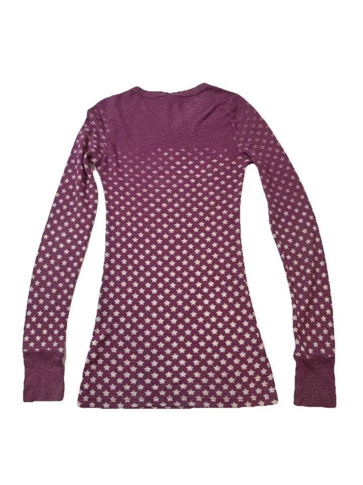 Free People We The Free XS Purple Thermal Waffle Knit Long Sleeve Star Print Top - Image 2 of 4