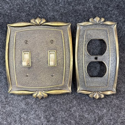 Set of Donner 2-gang Toggle Switchplate Outlet Cover Antique-Brass MCM Hollywood