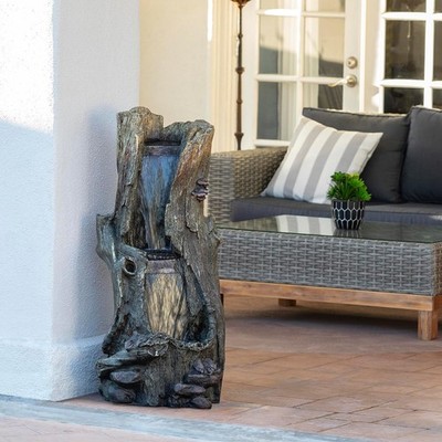 Alpine 104cm LED Outdoor Wasserfall Brunnen   Baumstamm Gartendeko BRANDNEU
