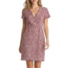 Banana Republic Pink Textured Tweed Fringe Faux Wrap Chic Knee Length Dress