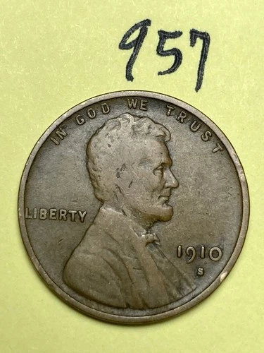 1910-S LINCOLN WHEAT CENT, low mintage date, "Fine" condition #957