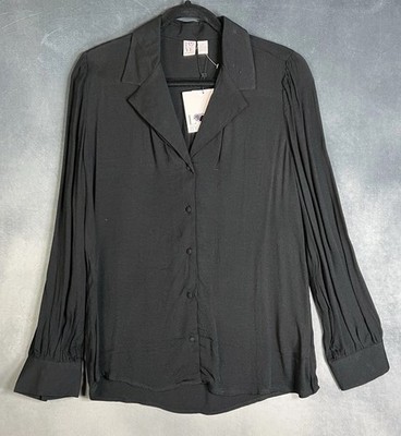 Love By Design Blouse Button Down Shirt Black Long Sleeve 100% Rayon Women M 735