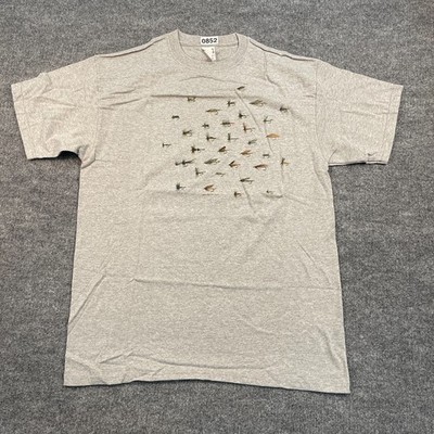 NWOT Vintage 90s Impulse-Wear Fishing Flies Fish Bait Shirt Large 22x29 Gray