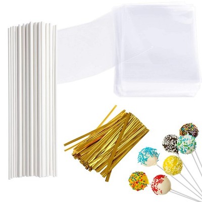 300PCS 6 Inch Cake Pops Making Tools, 100 Sticks, 100 Bags, 100 Twist Ties