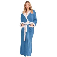 Long Robes For Women Floor Length, Fluffy Fleece Warm Cozy Hooded Bathrobe Pl...