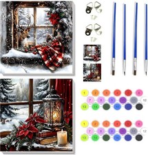 2 Pack Christmas Paint by Numbers Kit Adults Beginners Wall Decor 10x10"