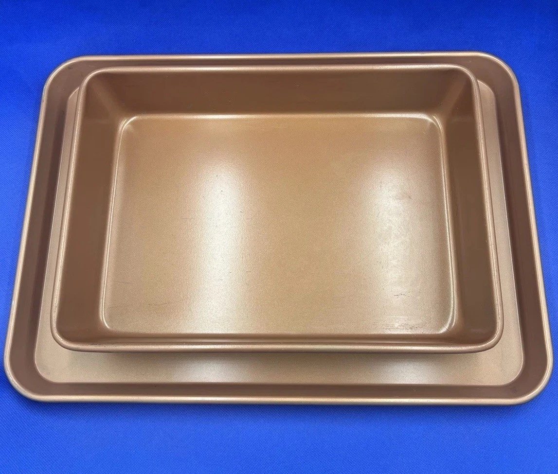 Set of 2 Nonstick Ceramic Coated Copper Colored Cookie Sheet & Baking Pan