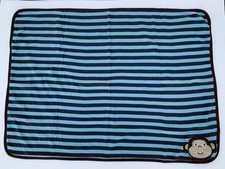 Carters Monkey Face Cotton Baby Receiving Blanket One Size Brown w/ Blue Stripes