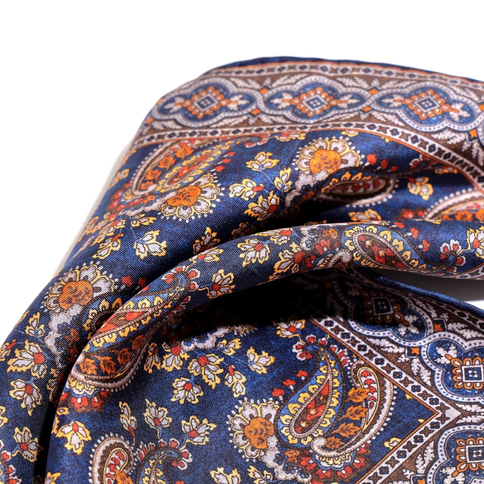 Cuadrado de bolsillo azul cachemir 11,8" estilo vintage estilo sarga de seda 100 % seda para hombre Foto 3 de 4