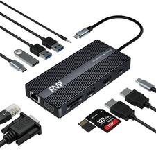 RVP USB C 12-in-1 Triple Display Docking Station 4K HDMI VGA Dual Monitor