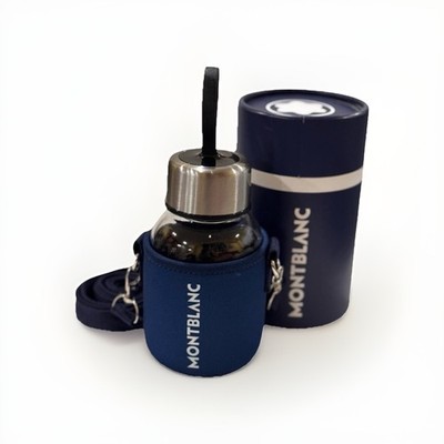 Clear Montblanc Travel Size Water Bottle, With a Blue Clear Strap To Carry/Wear