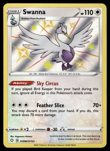Swanna SV096/SV122 SWSH Shining Fates: Shiny Vault Holo Rare Pokemon Card - NM