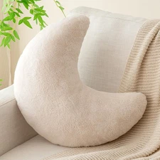 Moon Pillow, Decorative Throw Pillows with Soft Faux Rabbit for Bed Couch