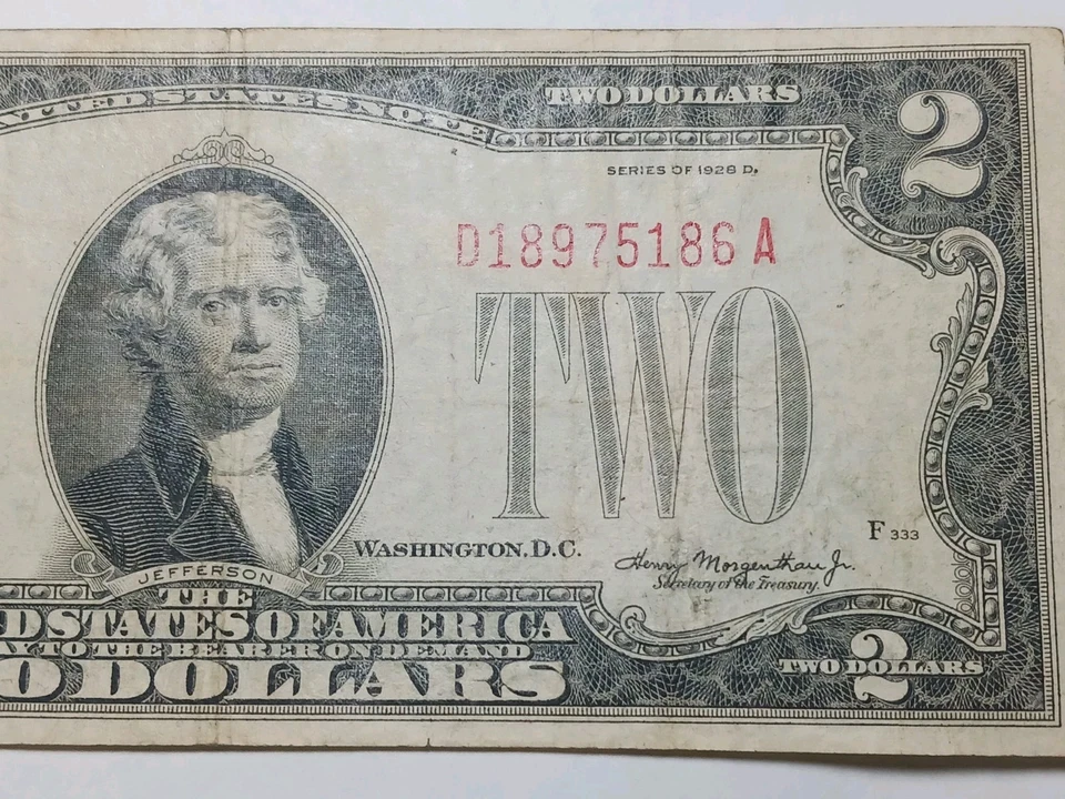 1928 D Red Seal $2.00 Dollar  United States Note  - Nice VF Condition - Image 4 of 4