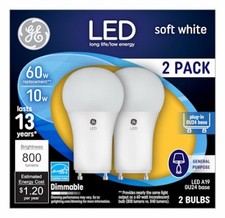 LED Light Bulb, Soft White, A19, GU24 base, 10 Watt, 2-Pk. - 93095629