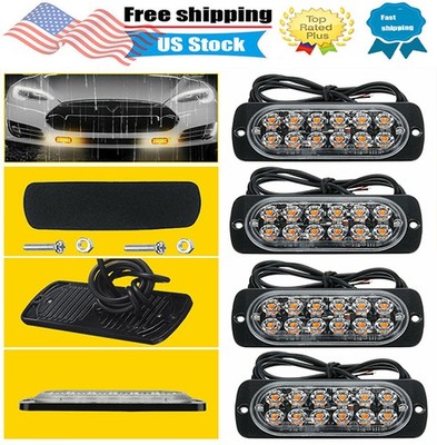 4x 12LED Amber Warning Hazard Beacon Dash Strobe Light Bar Foglights ABS Housing