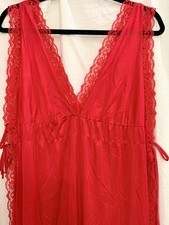 VTG Sears Scarlet Nylon Lace Open Sides Nightgown Peignoir Boudoir Glam L USA
