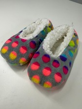 Girls Slippers US 7-8 Gray Polka Dot Sherpa Lined Round Toe Slip On House Shoes