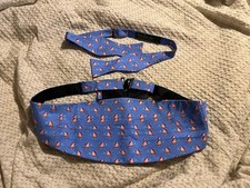 Bird Dog Bay 100 Silk Cummerbund Bow Tie Set Blue Pink Sailboats Adjustable