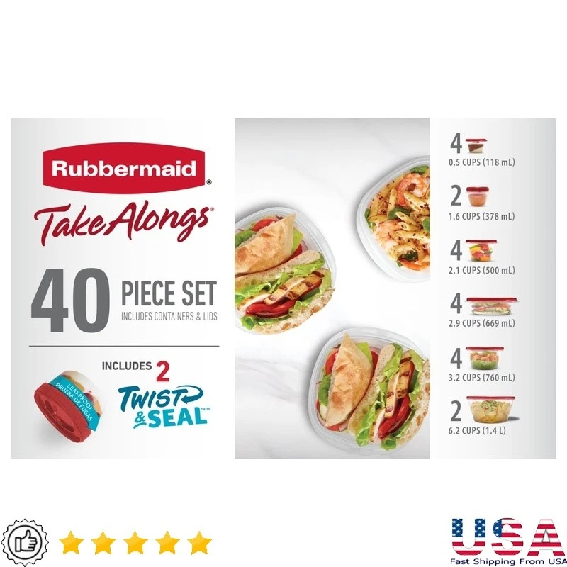 40pc Food Storage Containers Set Leakproof BPA-free Stackable Kitchen Organizer